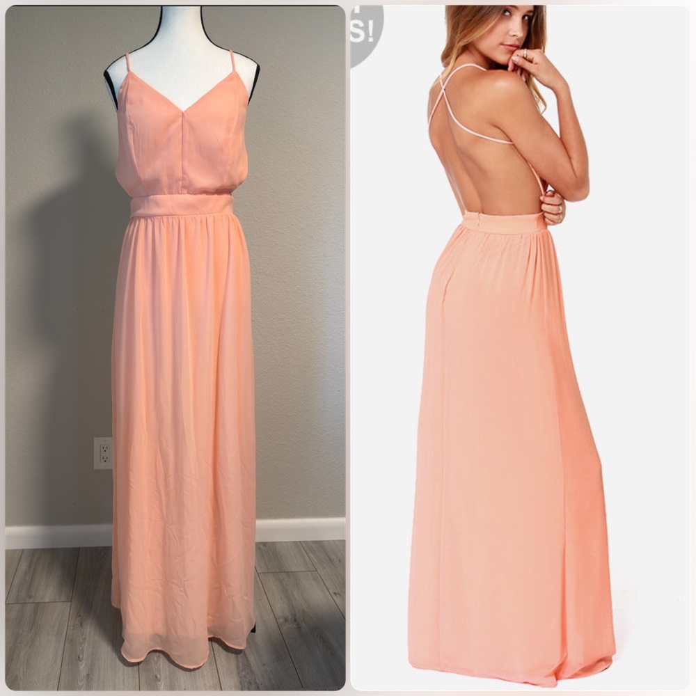LuLu’s Peach Pink Maxi Dress NEVER WORN! – Spaghetti Strap, Open Back Size Large